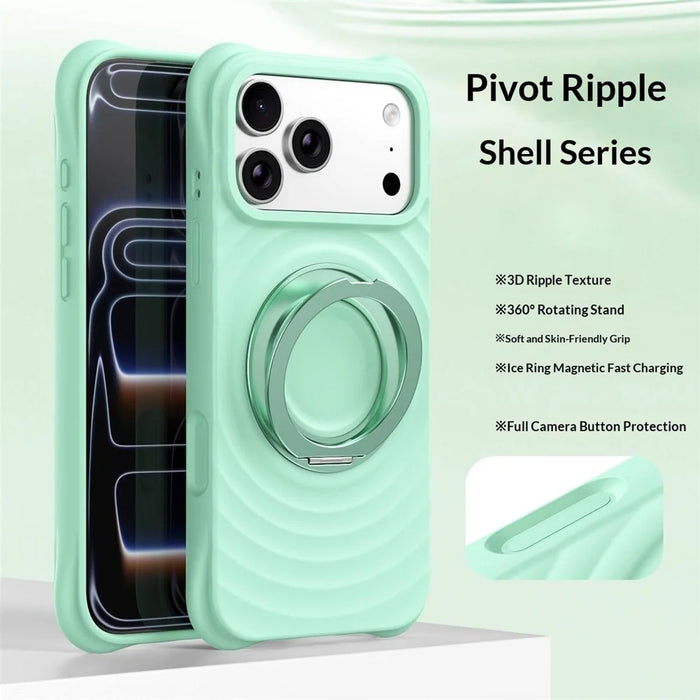 For iPhone 17 Pro Magnetic Case Rotating Kickstand Ripple Texture Liquid Silicone Shockproof Phone Cover - Cyan - 2