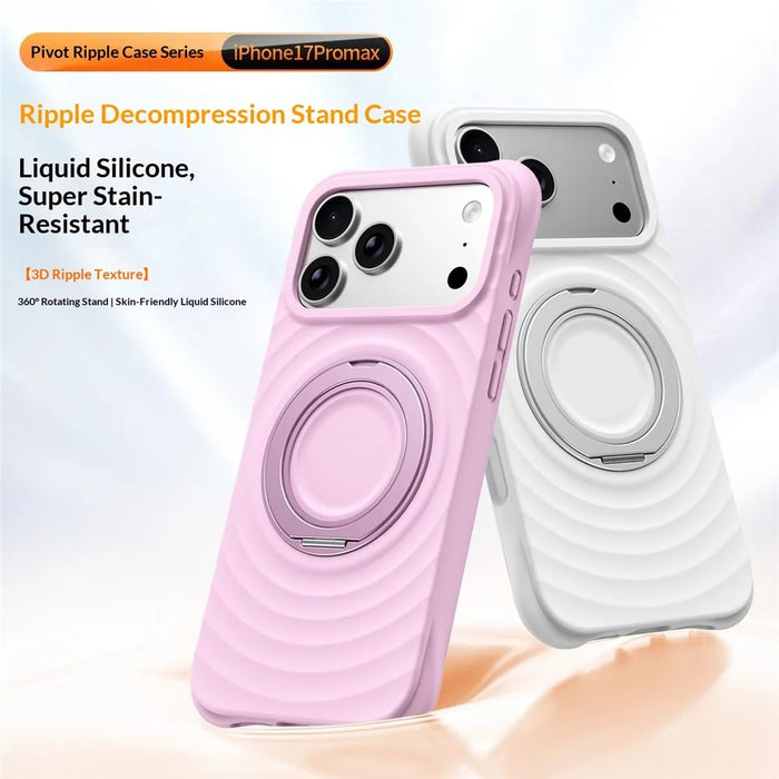 For iPhone 17 Pro Magnetic Case Rotating Kickstand Ripple Texture Liquid Silicone Shockproof Phone Cover - Cyan - 3