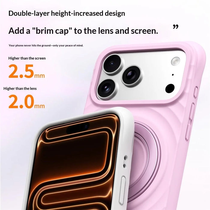 For iPhone 17 Pro Magnetic Case Rotating Kickstand Ripple Texture Liquid Silicone Shockproof Phone Cover - Cyan - 5