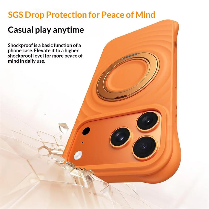 For iPhone 17 Pro Magnetic Case Rotating Kickstand Ripple Texture Liquid Silicone Shockproof Phone Cover - Cyan - 6