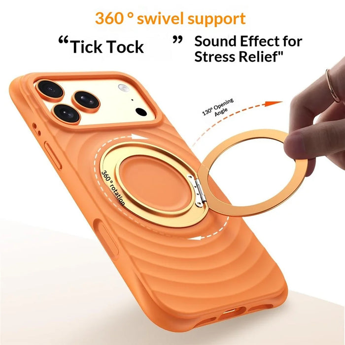 For iPhone 17 Pro Max Magnetic Case Rotating Kickstand Ripple Texture Liquid Silicone Shockproof Phone Cover - Cyan - 4