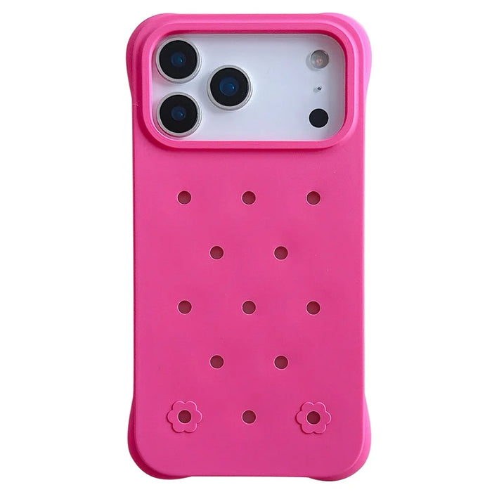 For iPhone 17 Pro Max Case with Multi Holes Four Corners Shockproof Silicone + PC Phone Back Cover - Pink - 1