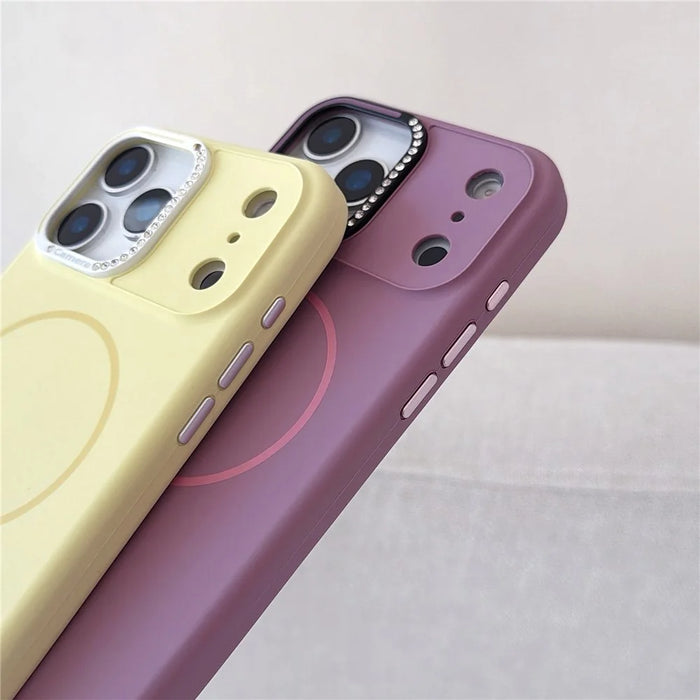 For iPhone 17 Pro Max Case Compatible with MagSafe Rhinestone Decor Lens Frame Silicone Phone Cover - Orange - 4