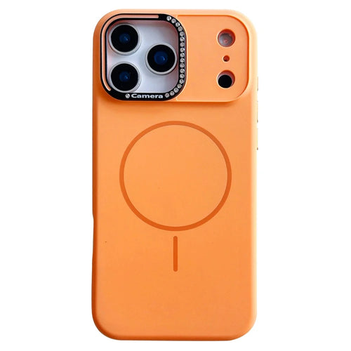 For iPhone 17 Pro Case Compatible with MagSafe Rhinestone Decor Lens Frame Silicone Phone Cover - Orange - 1