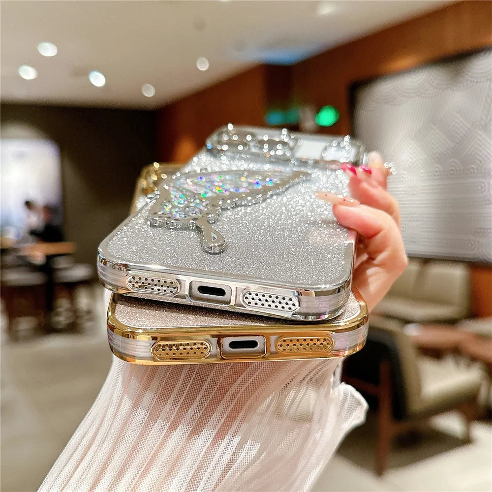 For iPhone 17 Pro Case Quicksand Butterfly TPU Phone Cover with Glass Lens Film - Silver - 4