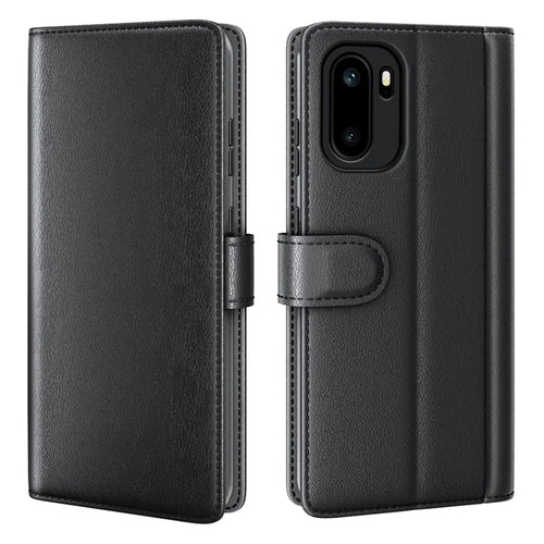 For OnePlus Ace 6 5G Case Genuine Split Leather Phone Cover with Wallet Stand - Black - 1