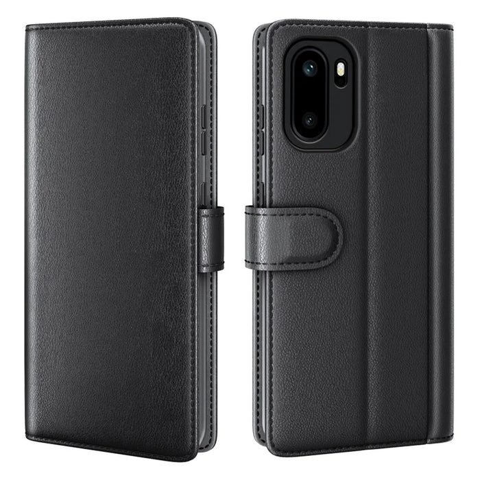 For OnePlus Ace 6 5G Case Genuine Split Leather Phone Cover with Wallet Stand - Black - 1