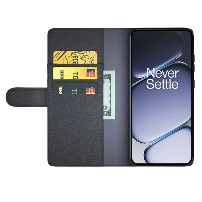 For OnePlus Ace 6 5G Case Genuine Split Leather Phone Cover with Wallet Stand - Black - 2