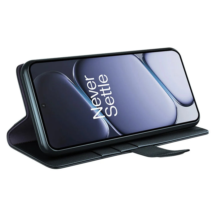 For OnePlus Ace 6 5G Case Genuine Split Leather Phone Cover with Wallet Stand - Black - 3