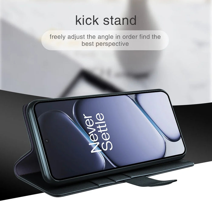 For OnePlus Ace 6 5G Case Genuine Split Leather Phone Cover with Wallet Stand - Black - 5