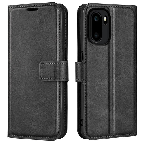For OnePlus Ace 6 5G Stand Case Anti-Scratch Calf Texture Leather Phone Cover - Black - 1