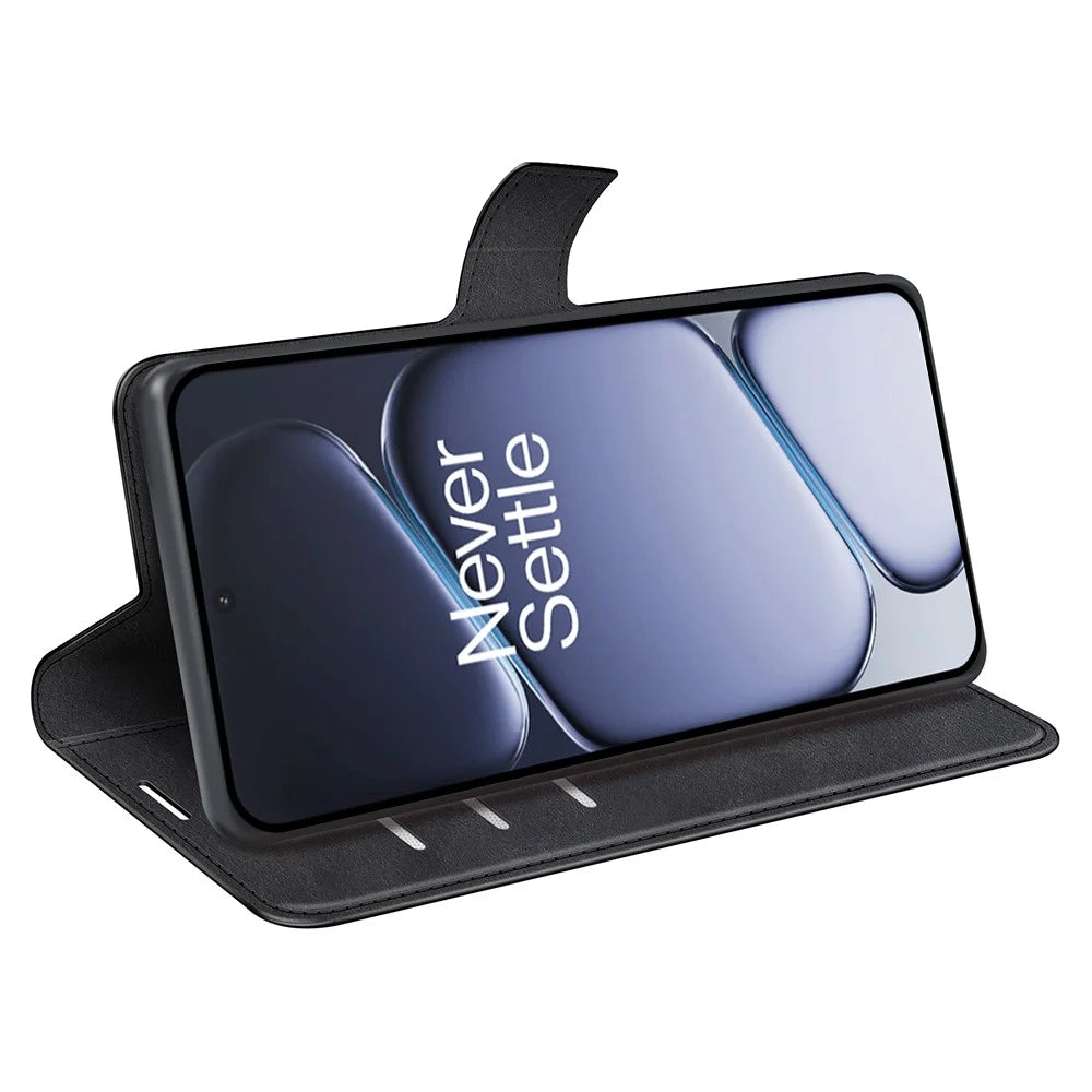 For OnePlus Ace 6 5G Stand Case Anti-Scratch Calf Texture Leather Phone Cover - Black - 3