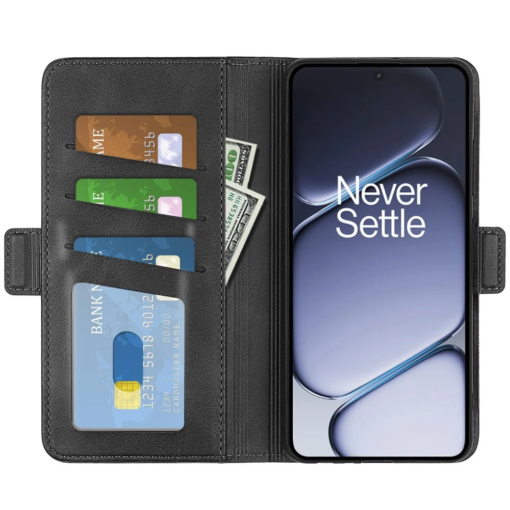 For OnePlus Ace 6 5G Case Calf Texture Leather Wallet Phone Cover - Black - 2