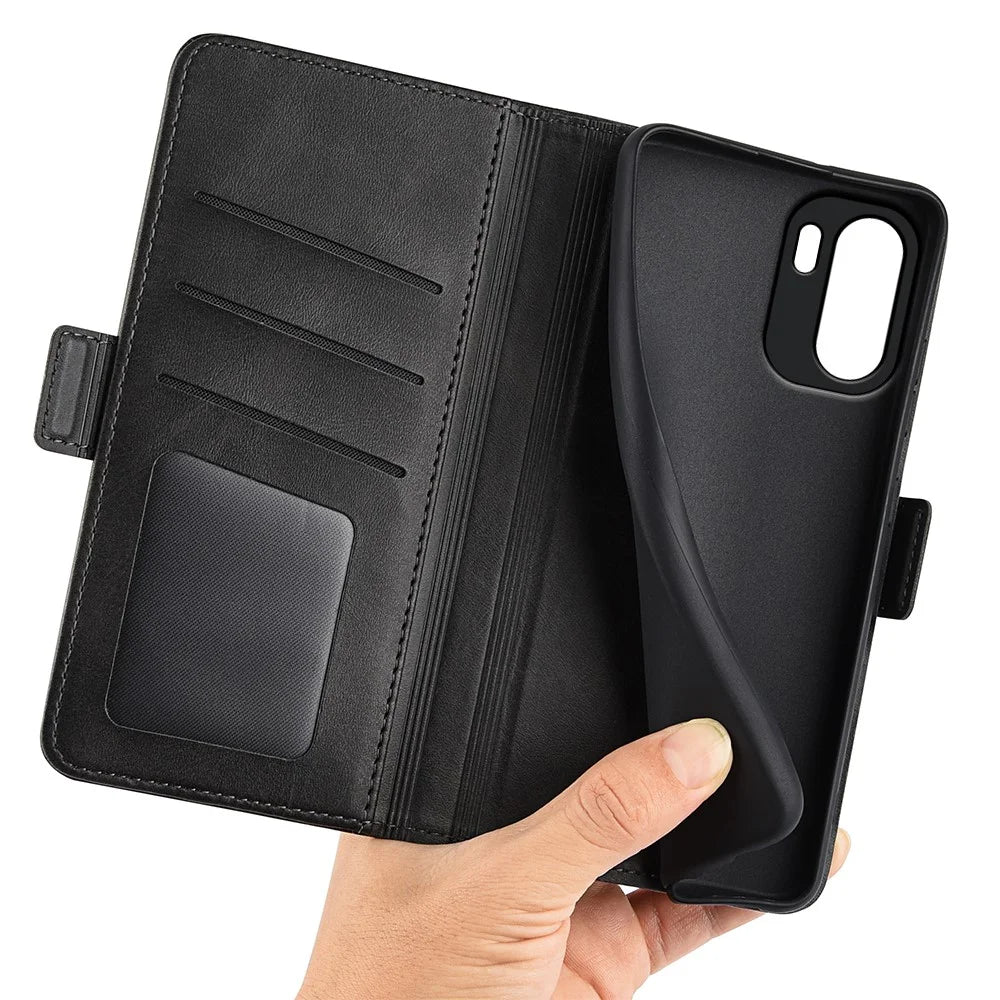 For OnePlus Ace 6 5G Case Calf Texture Leather Wallet Phone Cover - Black - 5
