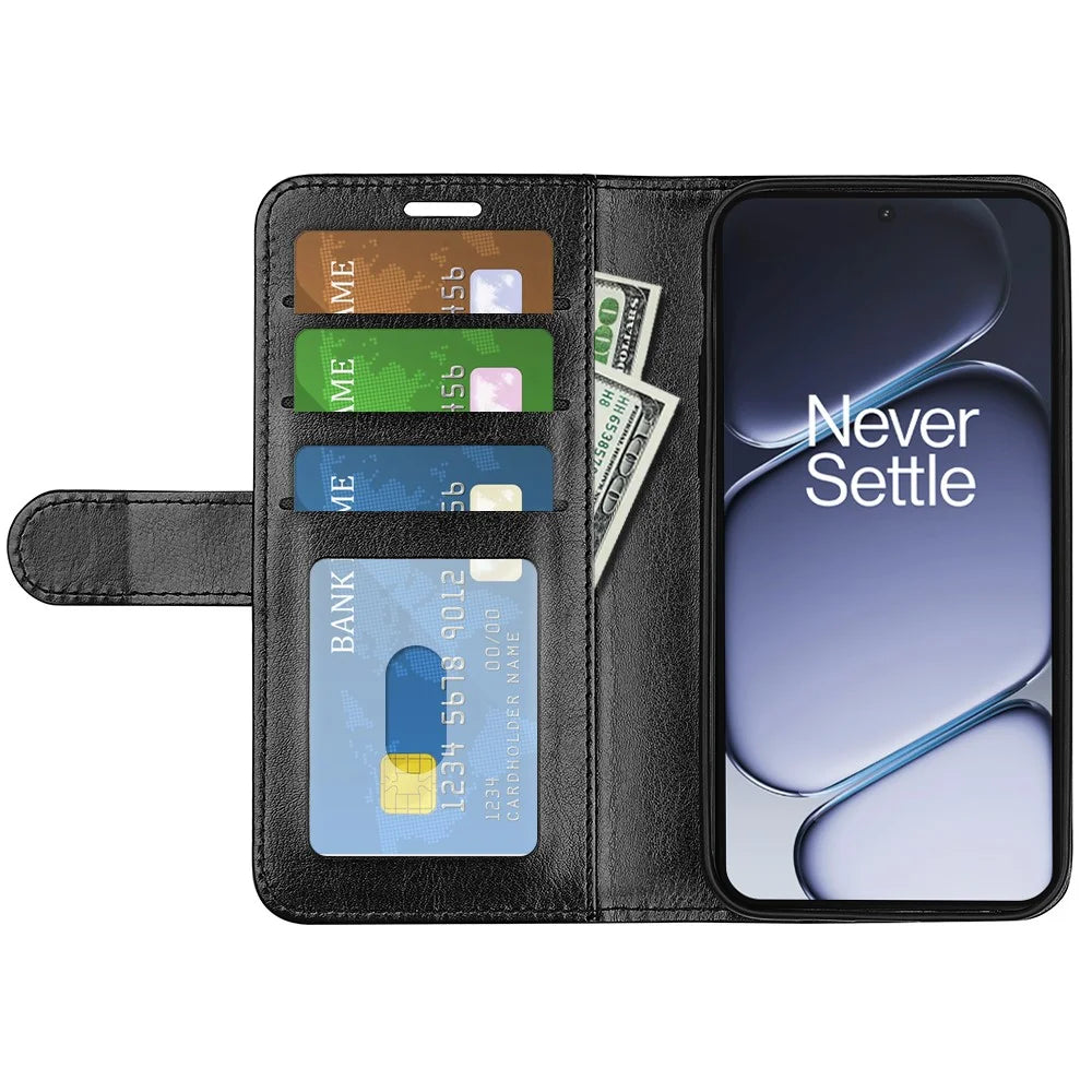 For OnePlus Ace 6 5G Case Crazy Horse Texture Stand Leather Phone Cover - Black - 2