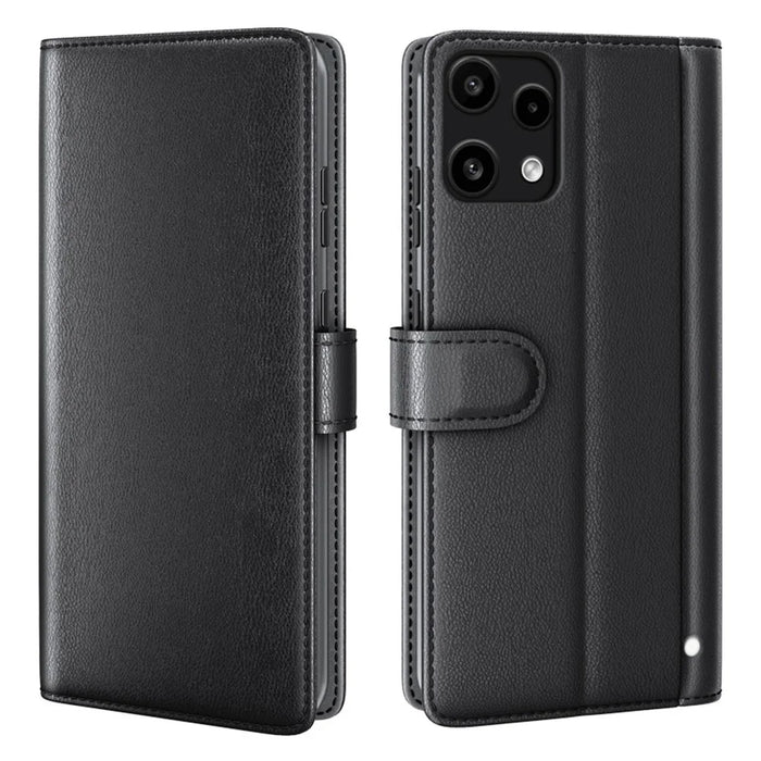 For Nothing Phone (3a) Lite 5G Case Genuine Split Leather Phone Cover with Wallet Stand - Black - 1