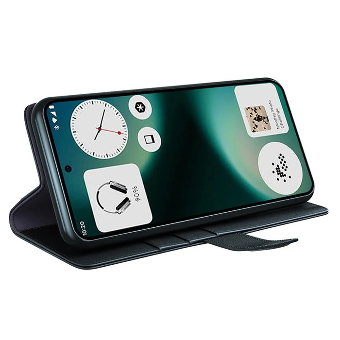 For Nothing Phone (3a) Lite 5G Case Genuine Split Leather Phone Cover with Wallet Stand - Black - 3