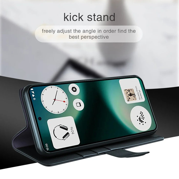 For Nothing Phone (3a) Lite 5G Case Genuine Split Leather Phone Cover with Wallet Stand - Black - 5