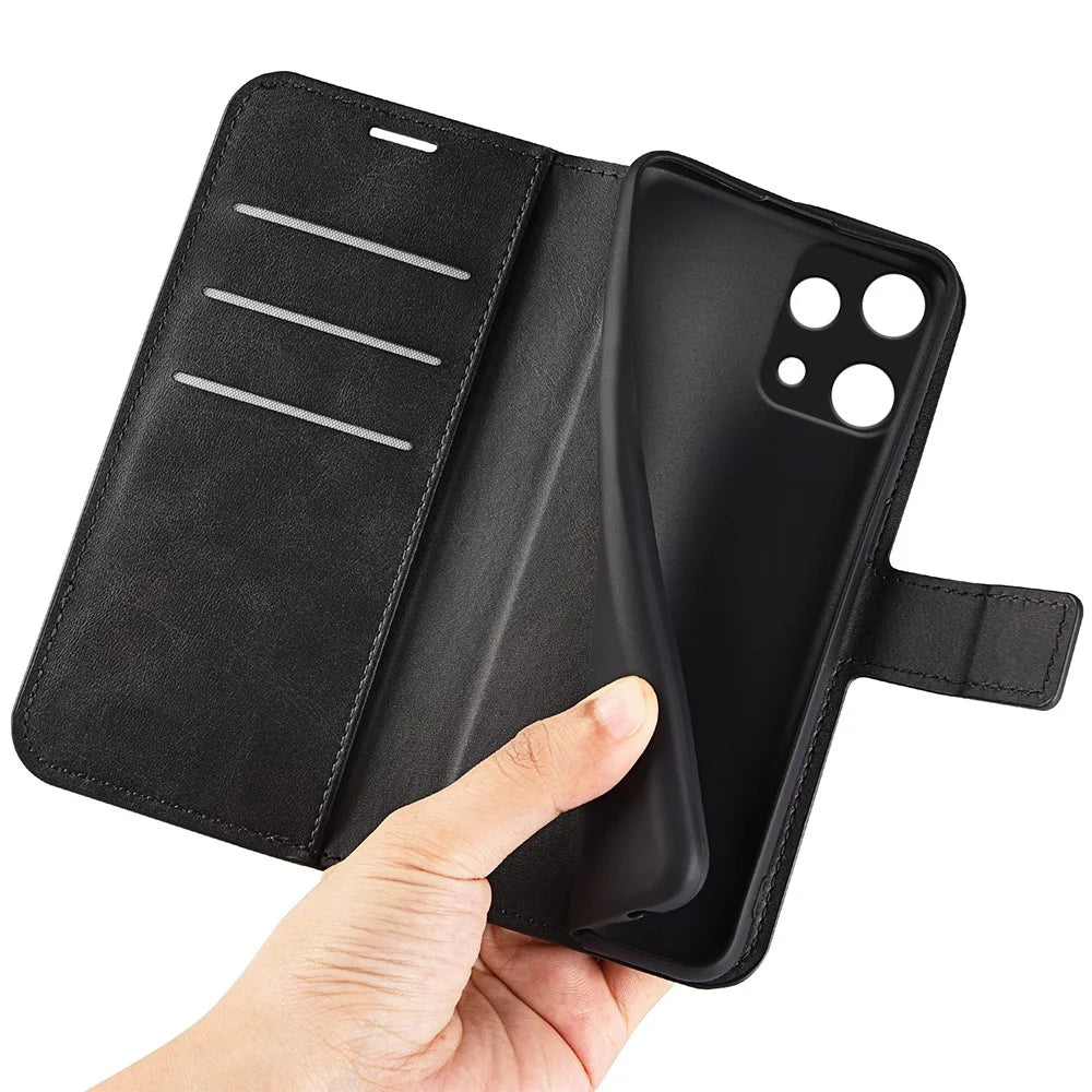For Nothing Phone (3a) Lite 5G Stand Case Anti-Scratch Calf Texture Leather Phone Cover - Black - 5