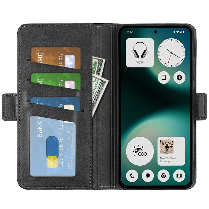 For Nothing Phone (3a) Lite 5G Case Calf Texture Leather Wallet Phone Cover - Black - 2