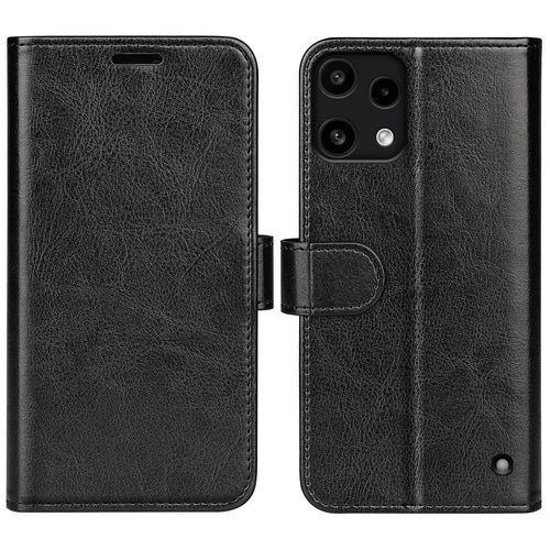 For Nothing Phone (3a) Lite 5G Case Crazy Horse Texture Stand Leather Phone Cover - Black - 1