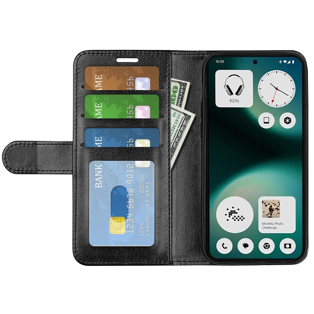 For Nothing Phone (3a) Lite 5G Case Crazy Horse Texture Stand Leather Phone Cover - Black - 2