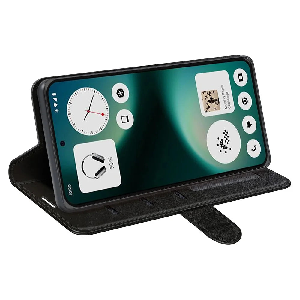 For Nothing Phone (3a) Lite 5G Case Crazy Horse Texture Stand Leather Phone Cover - Black - 3