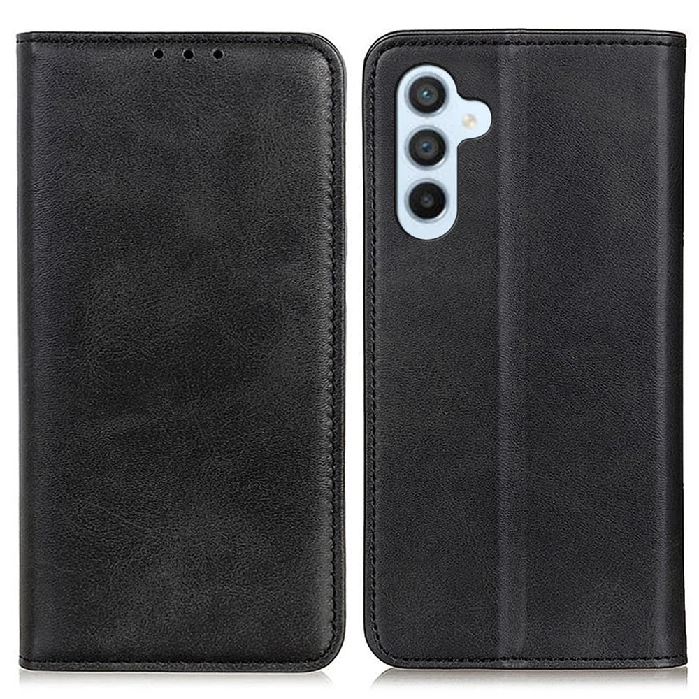 For Samsung Galaxy S26+ Case Cowhide Texture Split Leather Flip Wallet Phone Cover - Black - 1