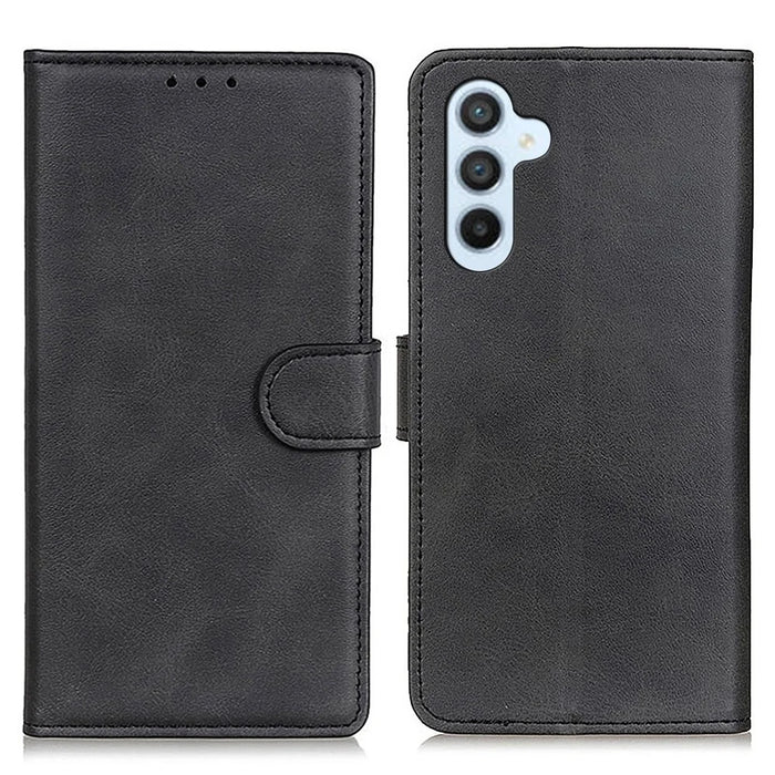 For Samsung Galaxy S26+ Case Cowhide Texture Leather Wallet Stand Phone Cover - Black - 1