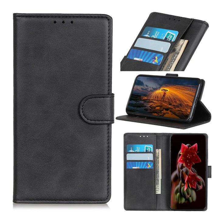 For Samsung Galaxy S26+ Case Cowhide Texture Leather Wallet Stand Phone Cover - Black - 6