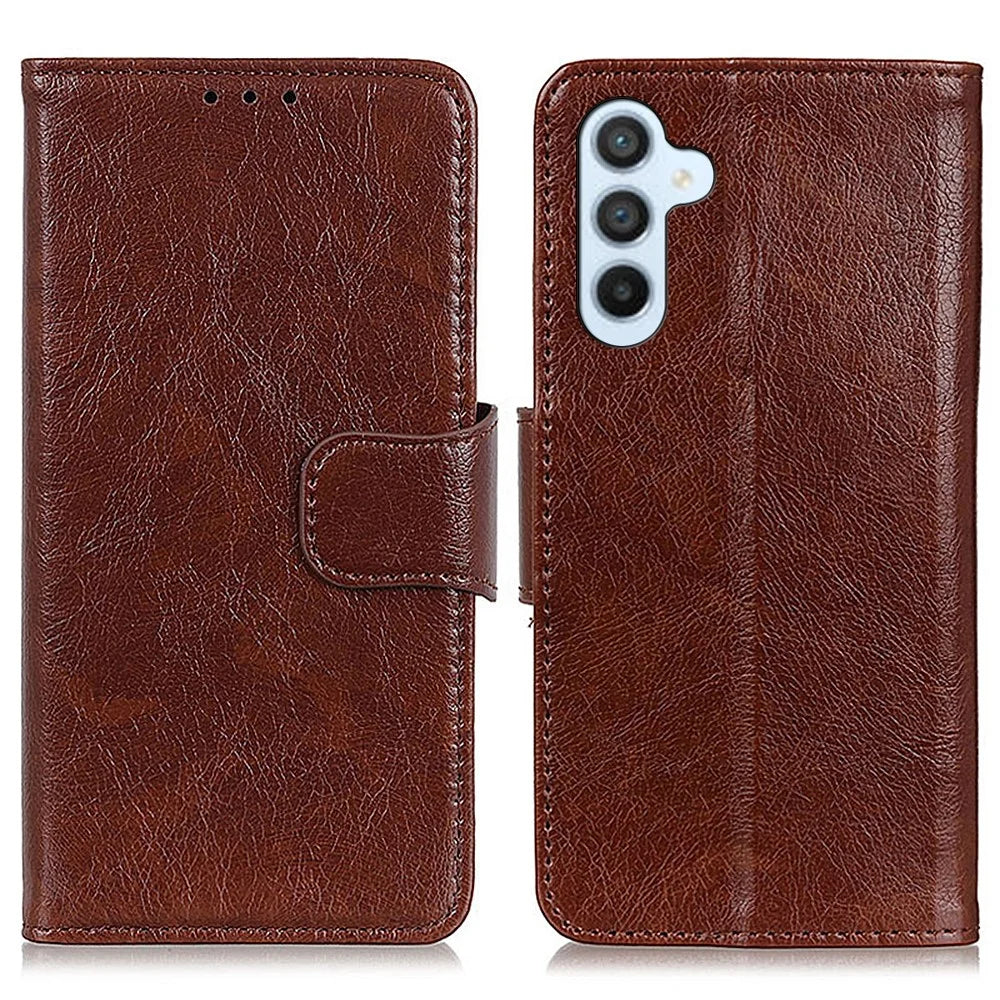 For Samsung Galaxy S26+ Phone Case Nappa Texture Split Leather Wallet Phone Cover - Brown - 1