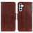 For Samsung Galaxy S26+ Phone Case Nappa Texture Split Leather Wallet Phone Cover - Brown - 1
