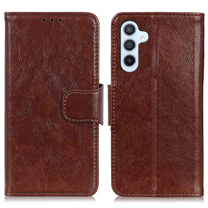 For Samsung Galaxy S26+ Phone Case Nappa Texture Split Leather Wallet Phone Cover - Brown - 1