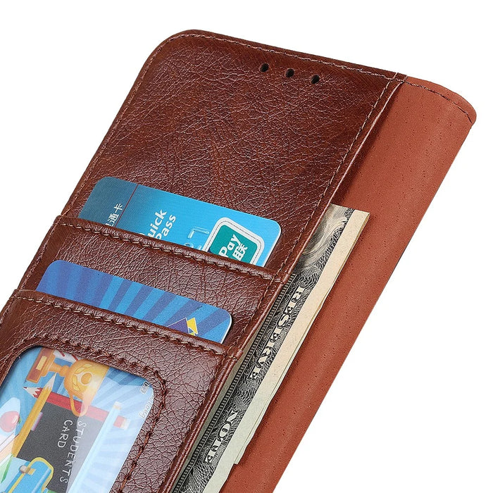 For Samsung Galaxy S26+ Phone Case Nappa Texture Split Leather Wallet Phone Cover - Brown - 5