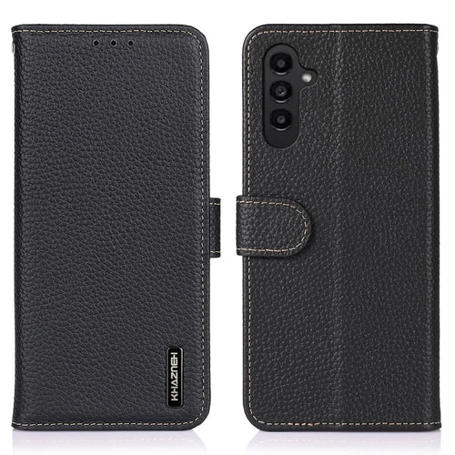 KHAZNEH For Samsung Galaxy S26+ Case Genuine Cow Leather Flip Phone Cover - Black - 1