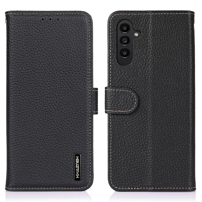 KHAZNEH For Samsung Galaxy S26+ Case Genuine Cow Leather Flip Phone Cover - Black - 1