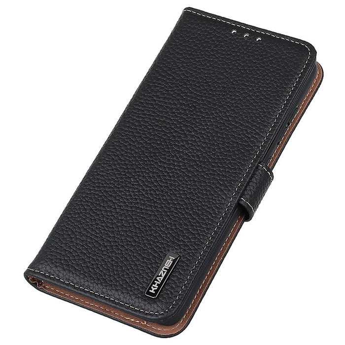 KHAZNEH For Samsung Galaxy S26+ Case Genuine Cow Leather Flip Phone Cover - Black - 5