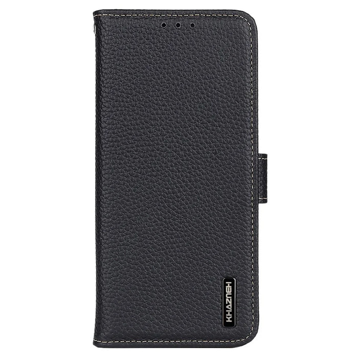 KHAZNEH For Samsung Galaxy S26+ Case Genuine Cow Leather Flip Phone Cover - Black - 6