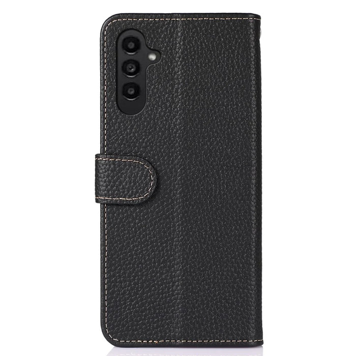 KHAZNEH For Samsung Galaxy S26+ Case Genuine Cow Leather Flip Phone Cover - Black - 7