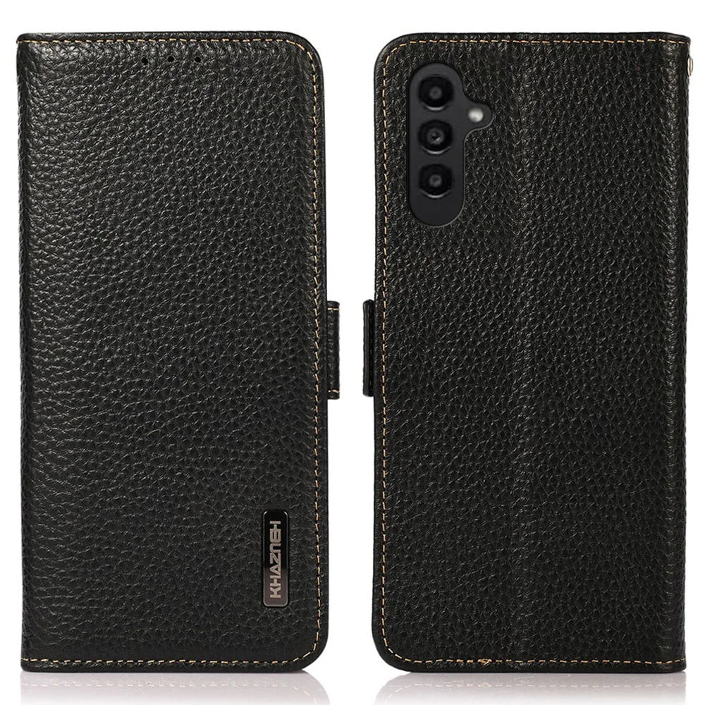 KHAZNEH for Samsung Galaxy S26+ Phone Case Genuine Cow Leather Cover RFID Blocking - Black - 1