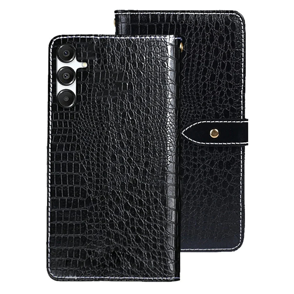 IDEWEI For Samsung Galaxy S26 Case Crocodile Texture PU Leather Flip Phone Cover - Black - 1
