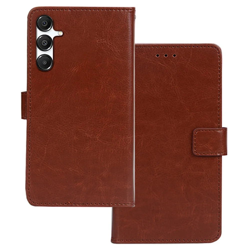 IDEWEI For Samsung Galaxy S26 Case Wallet Leather Phone Cover Crazy Horse Texture - Brown - 1