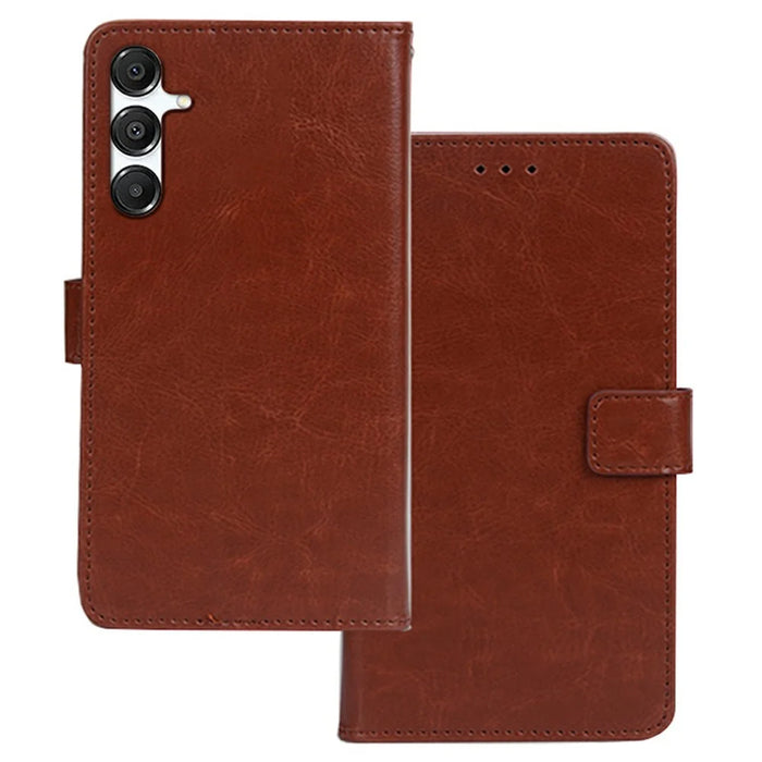 IDEWEI For Samsung Galaxy S26 Case Wallet Leather Phone Cover Crazy Horse Texture - Brown - 1