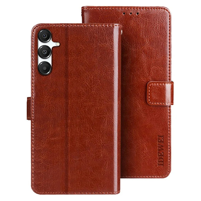 IDEWEI For Samsung Galaxy S26+ Stand Case Crazy Horse Texture Leather Phone Cover - Brown - 1