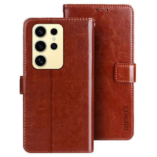IDEWEI For Samsung Galaxy S26 Ultra Stand Case Crazy Horse Texture Leather Phone Cover - Brown - 1