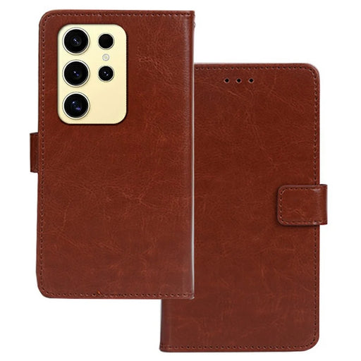 IDEWEI For Samsung Galaxy S26 Ultra Case Wallet Leather Phone Cover Crazy Horse Texture - Brown - 1
