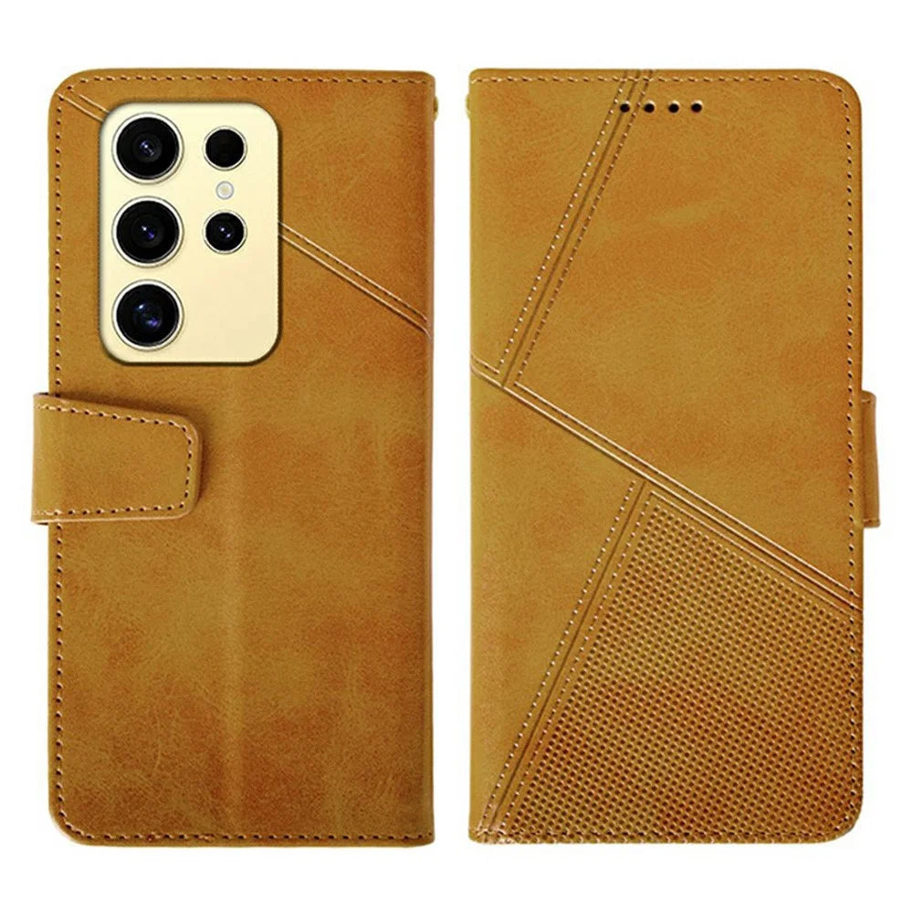 IDEWEI For Samsung Galaxy S26 Ultra Case Leather Wallet Phone Cover Stand Calf Texture - Brown - 1