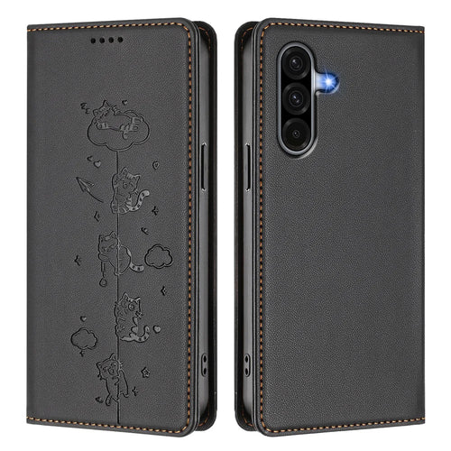 For Samsung Galaxy A18 5G / A18 4G / A17 5G / A17 4G / A26 5G Case RFID Blocking Wallet Stand Imprinted Cat Pattern Leather Phone Cover - Black - 1