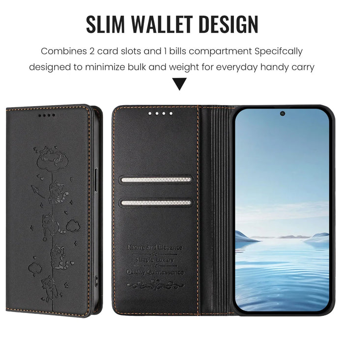 For Samsung Galaxy A18 5G / A18 4G / A17 5G / A17 4G / A26 5G Case RFID Blocking Wallet Stand Imprinted Cat Pattern Leather Phone Cover - Black - 6