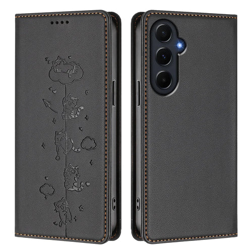 For Samsung Galaxy A55 5G Case RFID Blocking Wallet Stand Imprinted Cat Pattern Leather Phone Cover - Black - 1